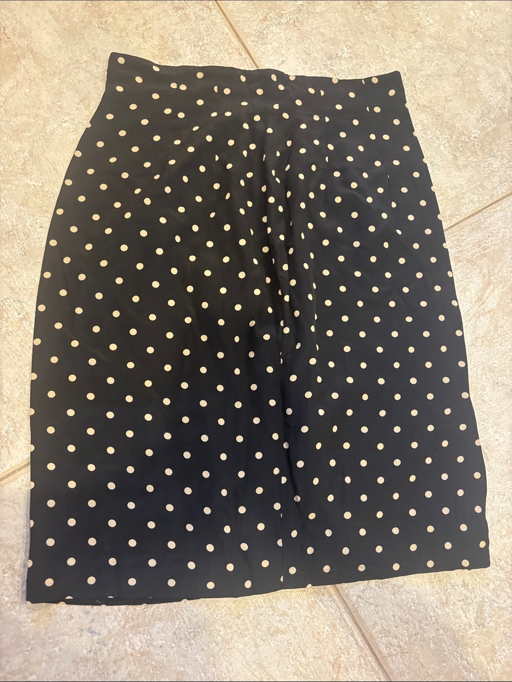 George Marciano 100% Silk Vintage Black Skirt with Cream Polka Dots